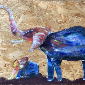 Elephants, a work of art by [Anonymous], Acyrlic on chipboard