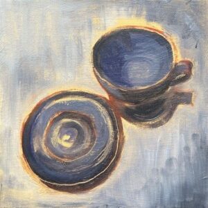 But, First, Coffee, an oil painting by artist Antonia Robertson