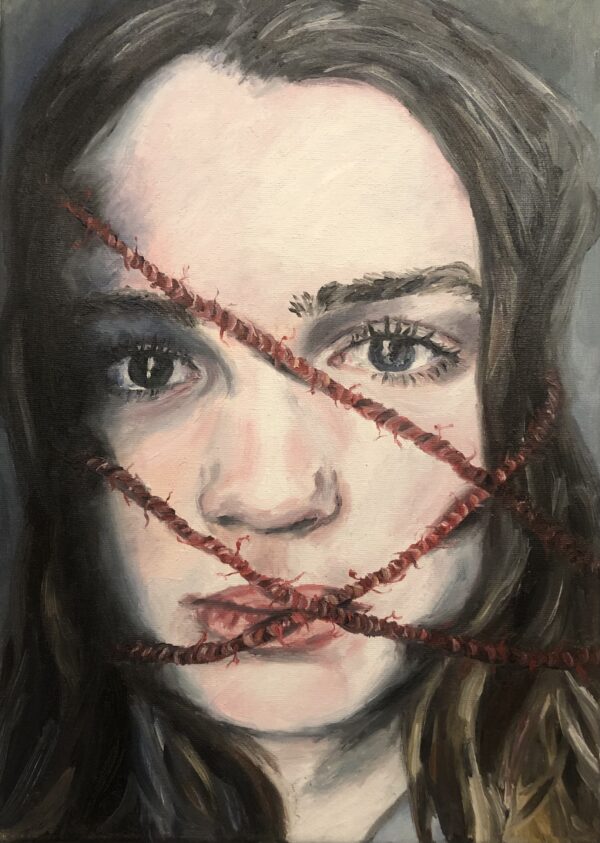 An oil painting by artist Eleanor Hodgson, called Silenced