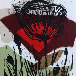 A lino print by artist Eleanor Hodgson, called Poppy Lino 1