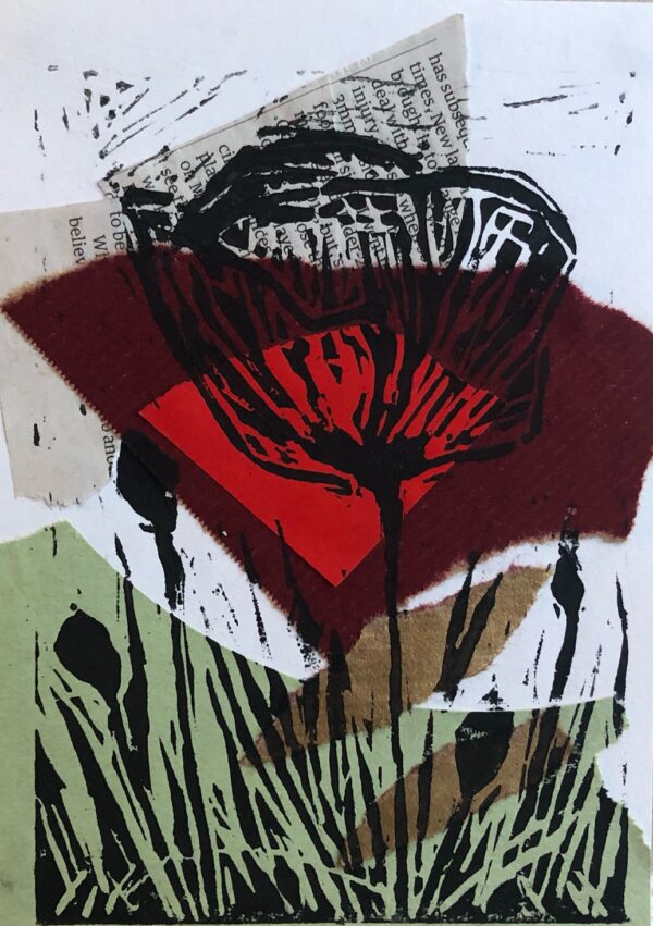 A lino print by artist Eleanor Hodgson, called Poppy Lino 1