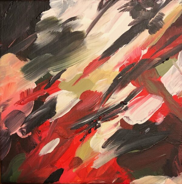 An acrylic painting by artist Eleanor Hodgson, called Rainy Chaos